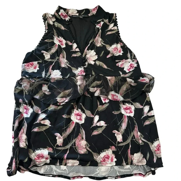 White House Black Market Tops - White House Black Market women's black v-neck floral sleeveless blouse